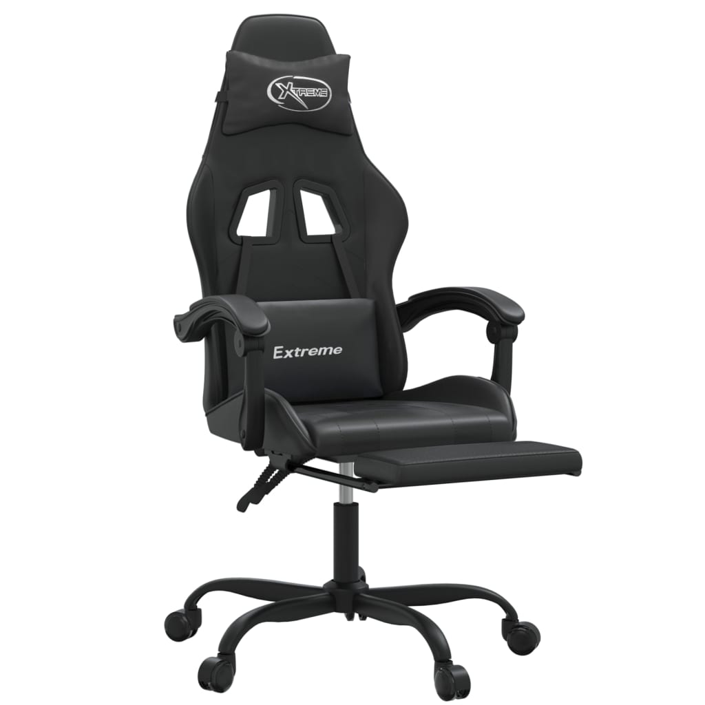 Chaise de jeu pivotante avec repose-pied Noir Similicuir - XIOS