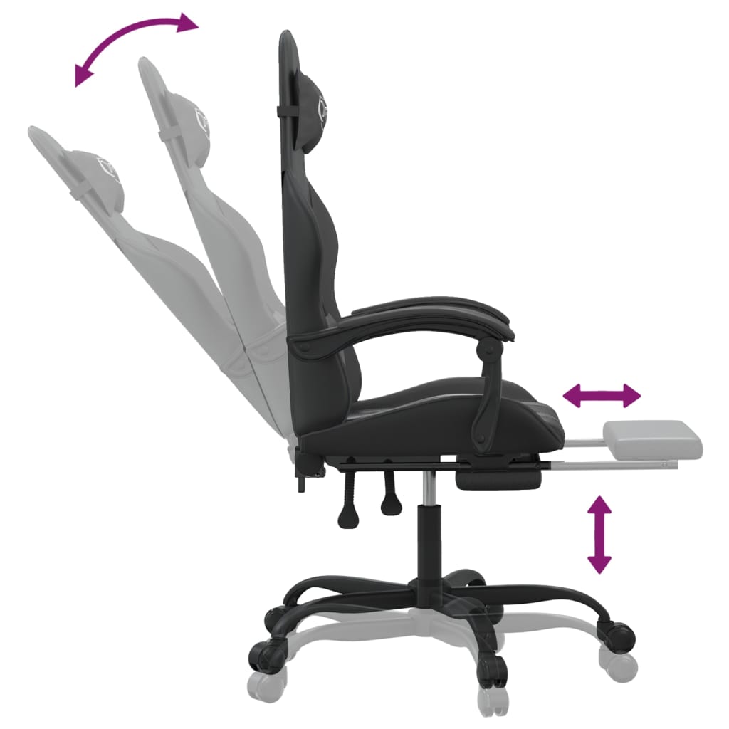 Chaise de jeu pivotante avec repose-pied Noir Similicuir - XIOS