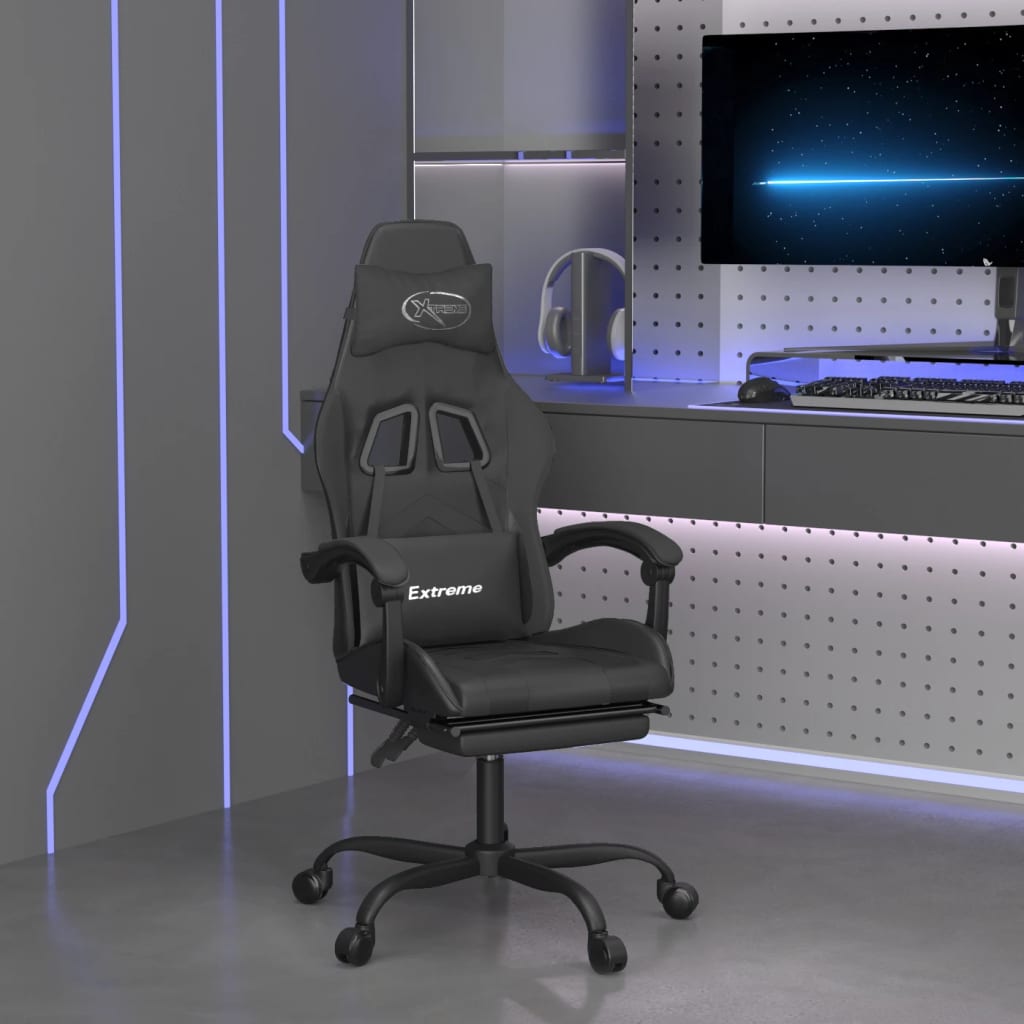 Chaise de jeu pivotante avec repose-pied Noir Similicuir - XIOS