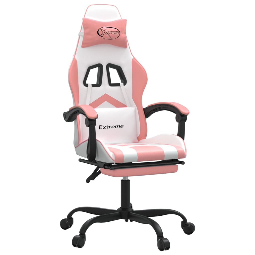 Chaise de jeu pivotante et repose-pied Blanc et rose Similicuir - XIOS
