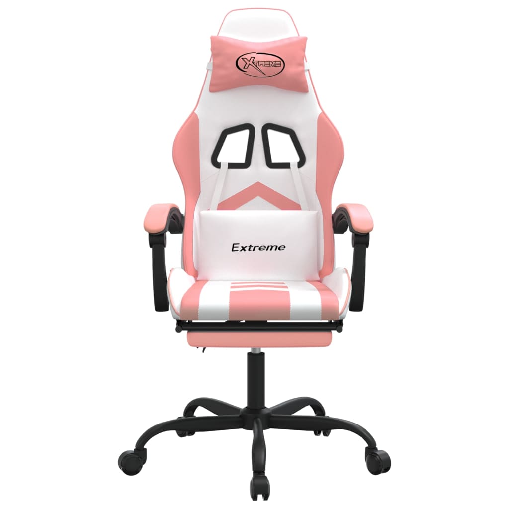 Chaise de jeu pivotante et repose-pied Blanc et rose Similicuir - XIOS