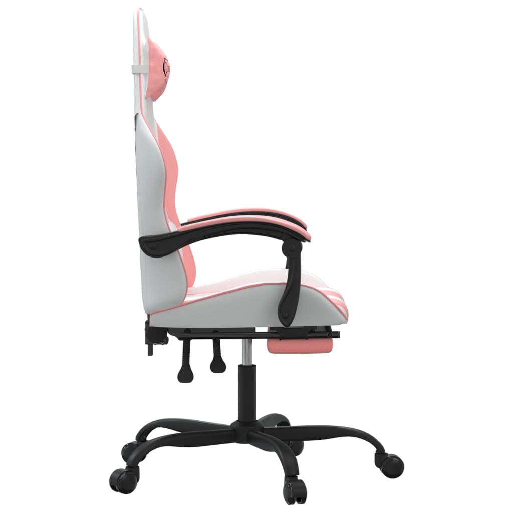 Chaise de jeu pivotante et repose-pied Blanc et rose Similicuir - XIOS