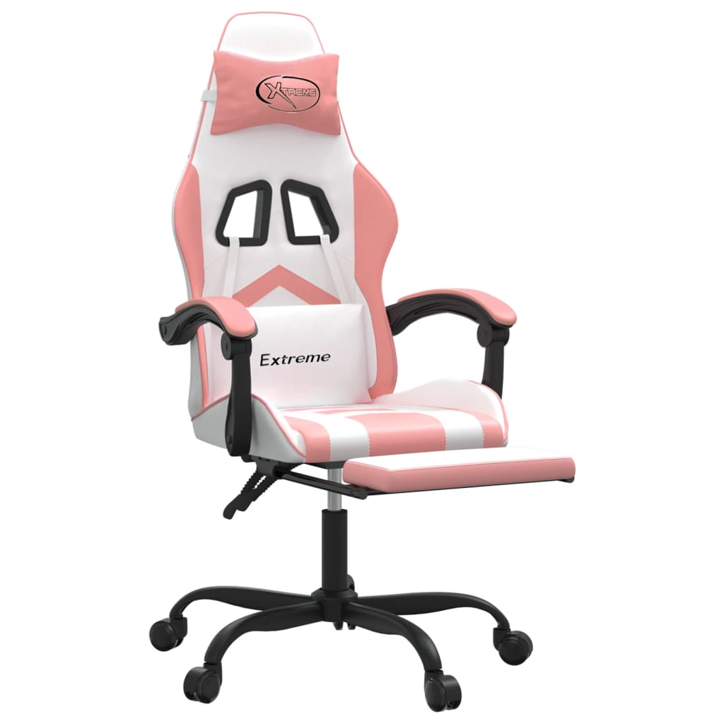 Chaise de jeu pivotante et repose-pied Blanc et rose Similicuir - XIOS