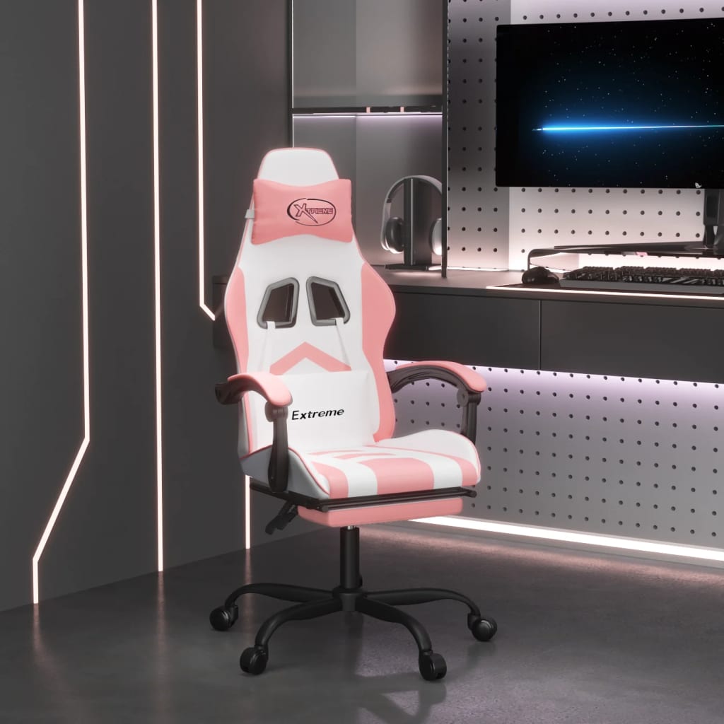 Chaise de jeu pivotante et repose-pied Blanc et rose Similicuir - XIOS
