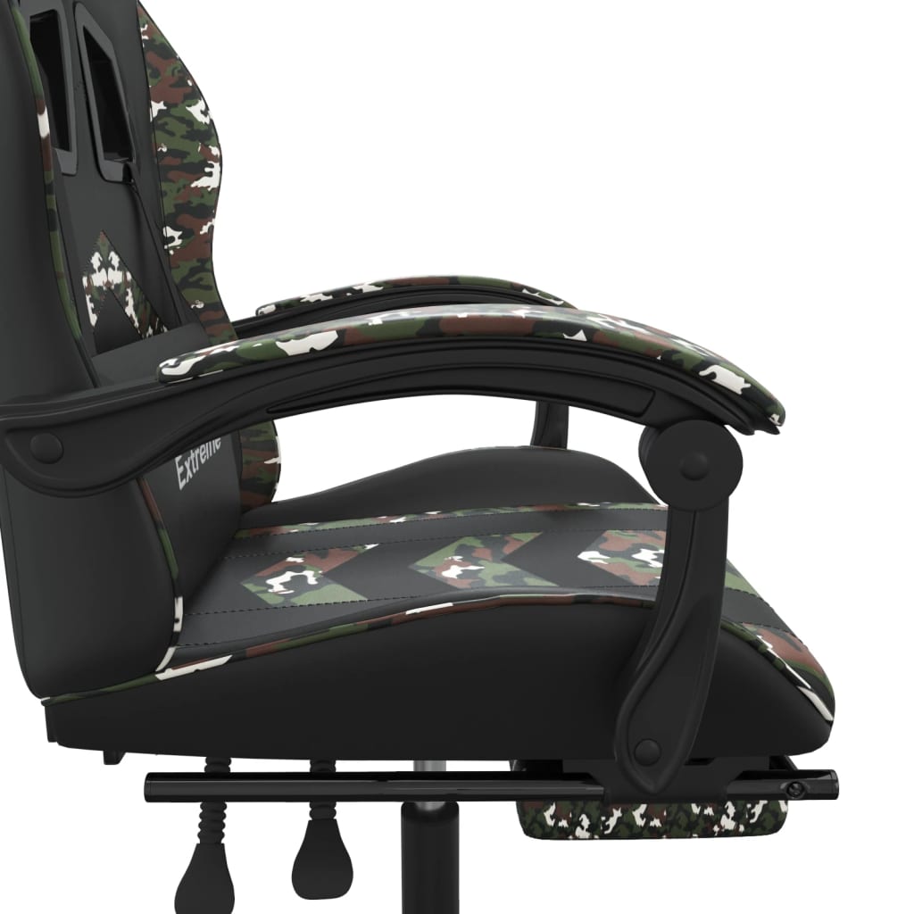 Chaise de jeu pivotante repose-pied Noir camouflage Similicuir - XIOS