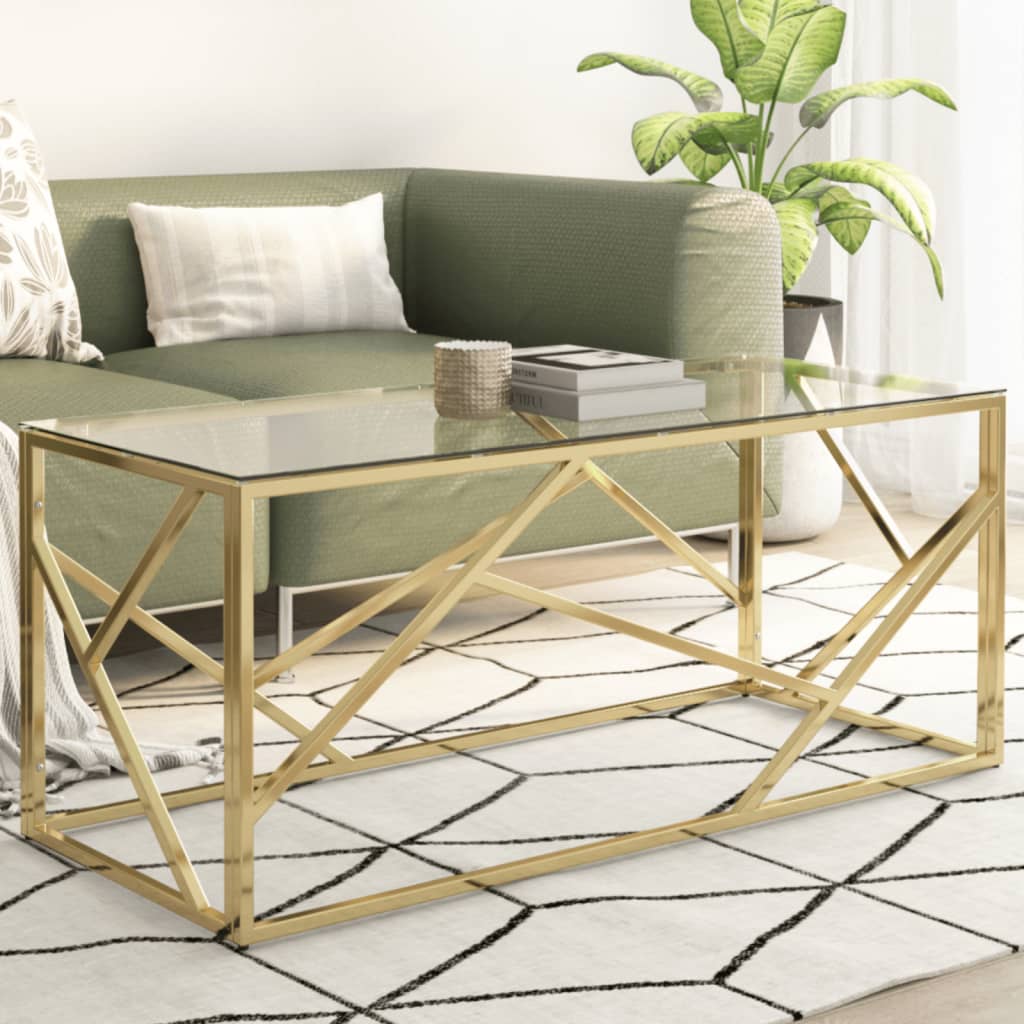 Table basse doré acier inoxydable et verre trempé - XIOS