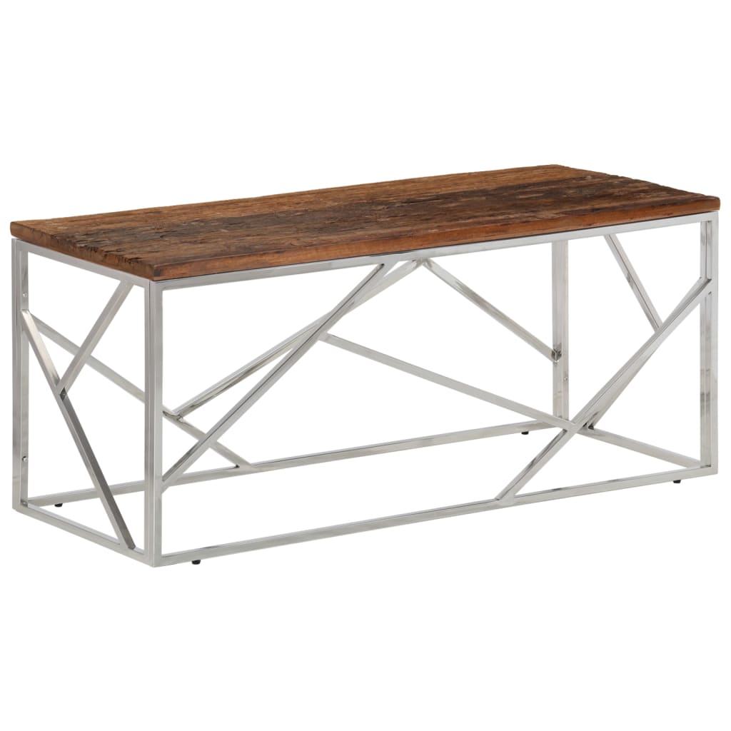 Table basse argenté inox et bois de mélèze massif - XIOS