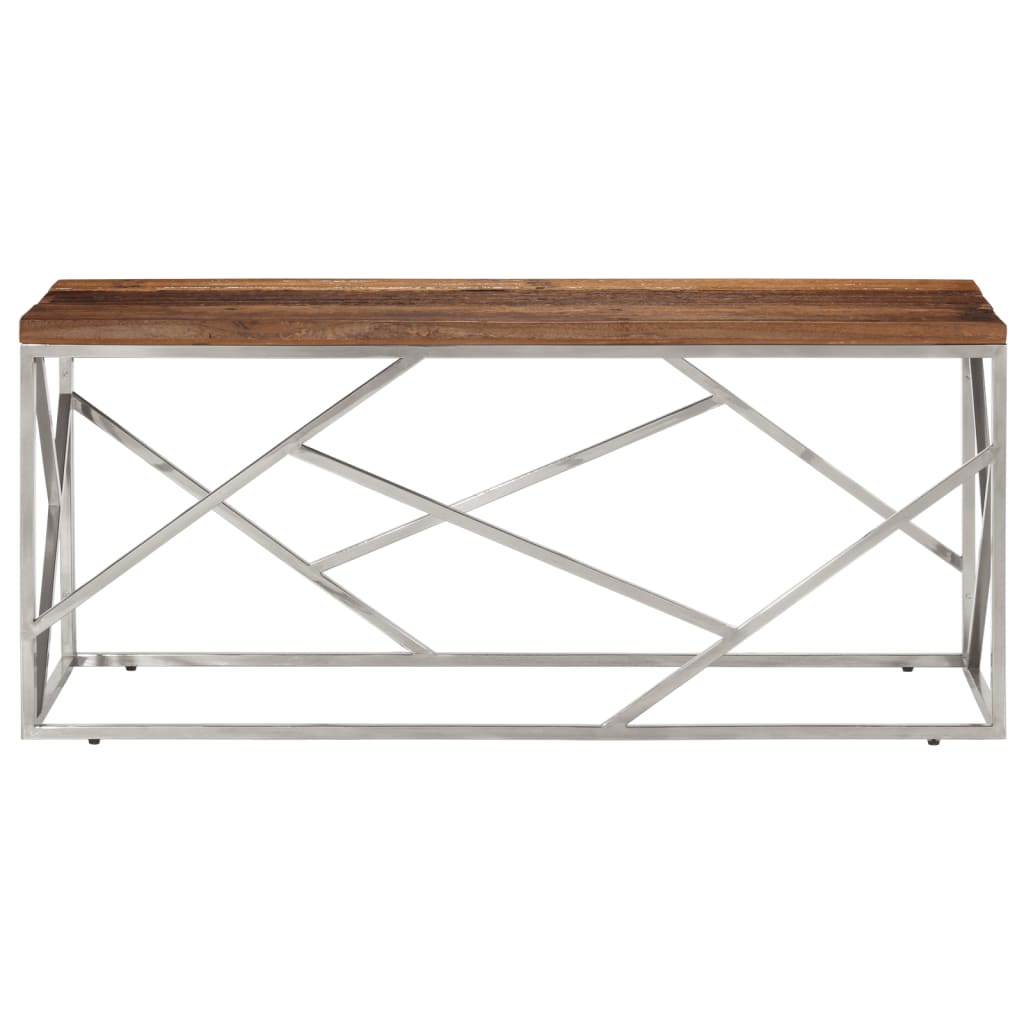 Table basse argenté inox et bois de mélèze massif - XIOS