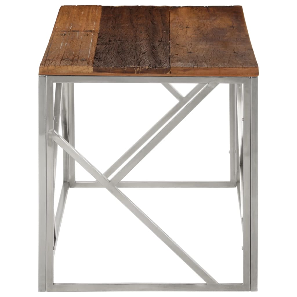 Table basse argenté inox et bois de mélèze massif - XIOS
