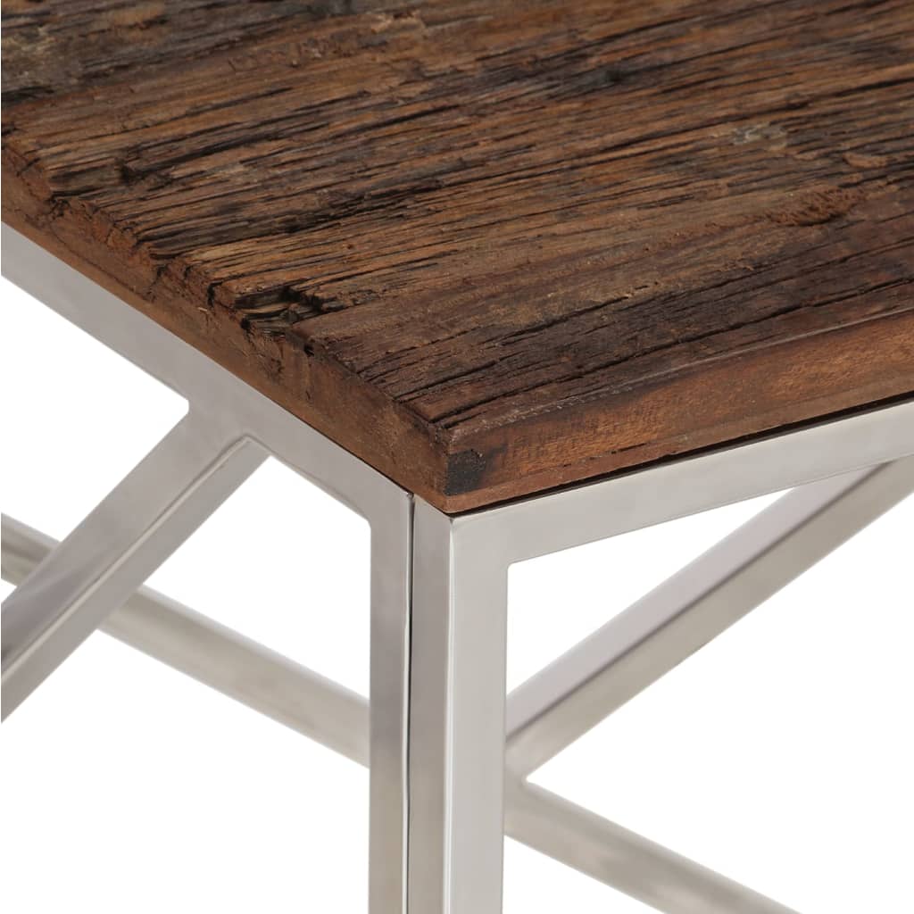 Table basse argenté inox et bois de mélèze massif - XIOS