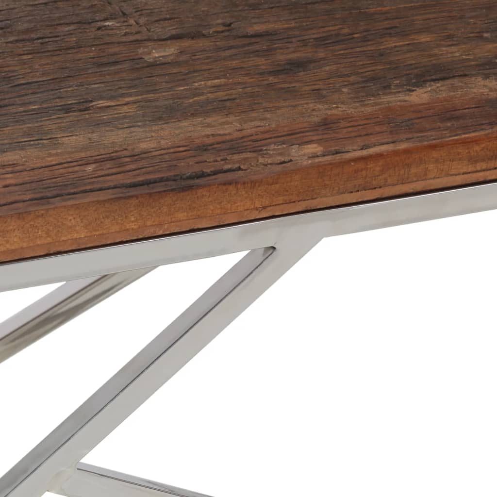 Table basse argenté inox et bois de mélèze massif - XIOS