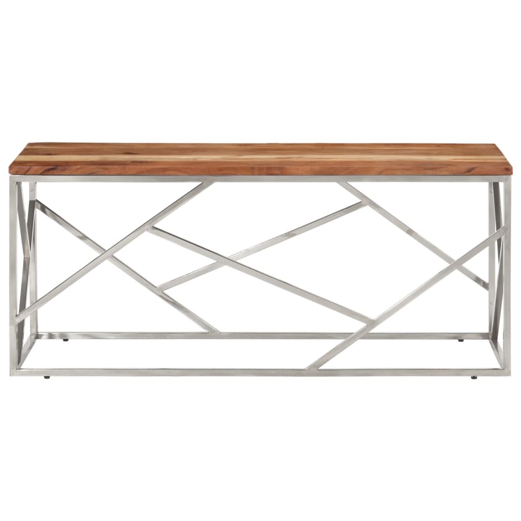 Table basse argenté acier inoxydable et bois massif d'acacia - XIOS