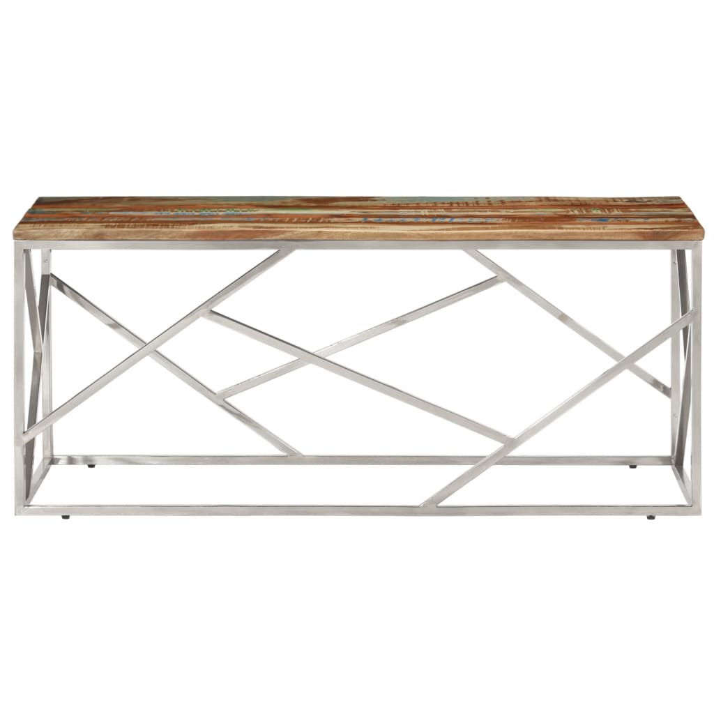 Table basse argenté inox et bois de récupération massif - XIOS