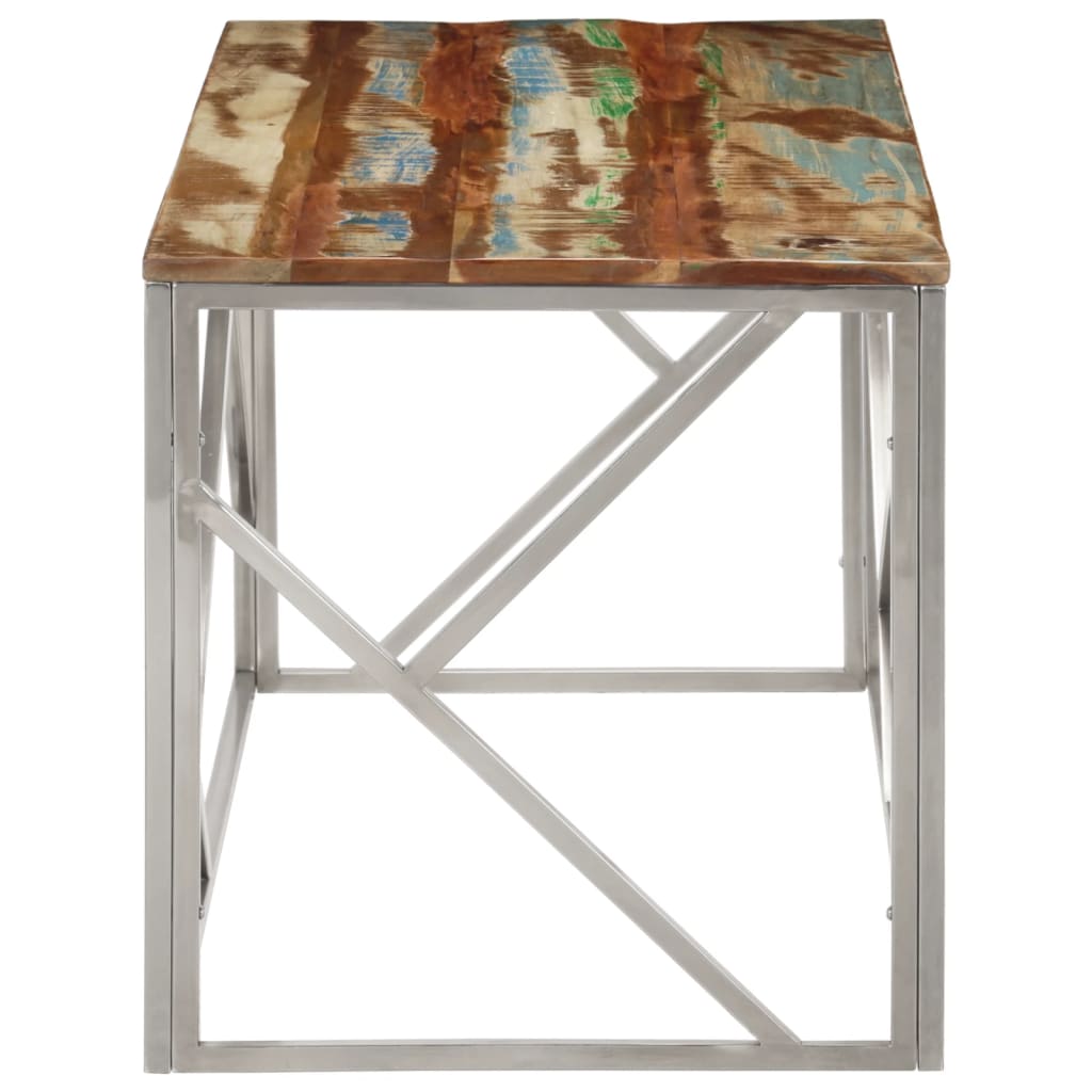 Table basse argenté inox et bois de récupération massif - XIOS