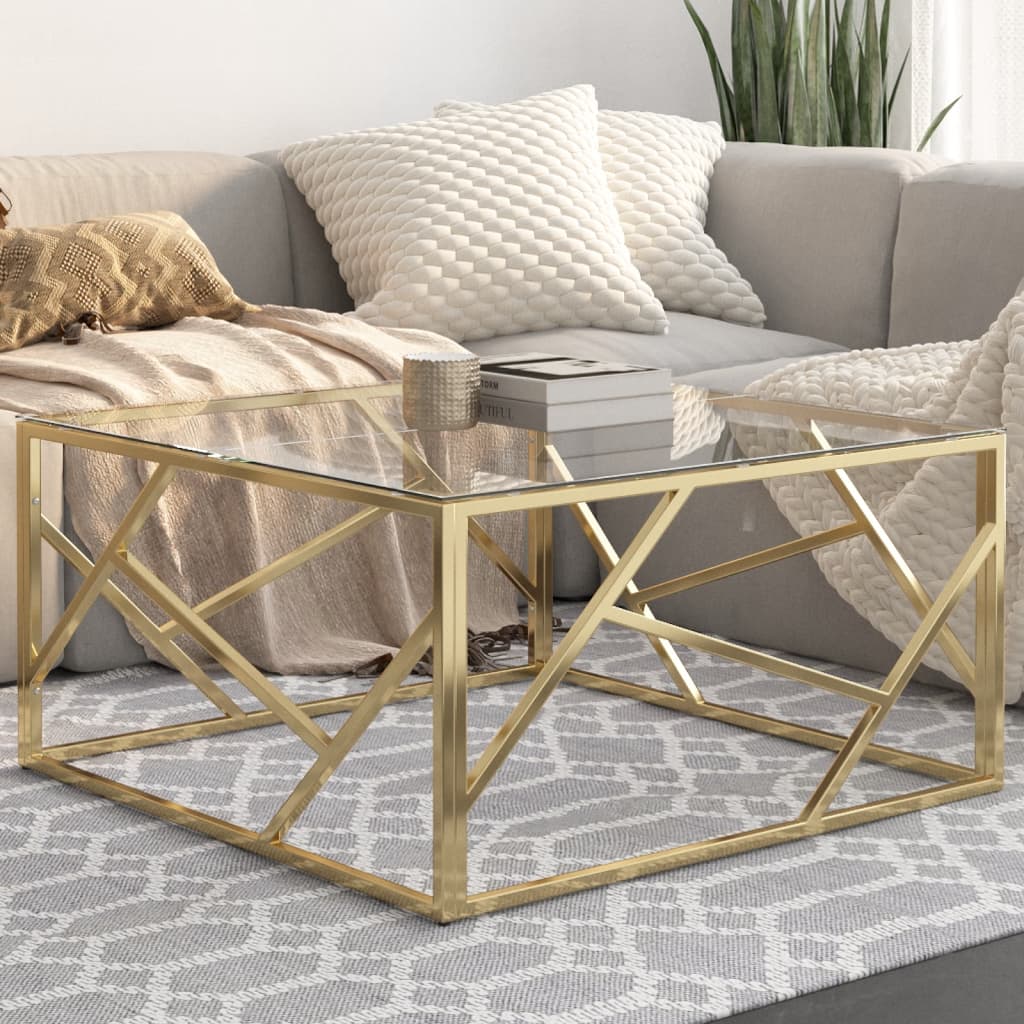 Table basse doré acier inoxydable et verre trempé - XIOS