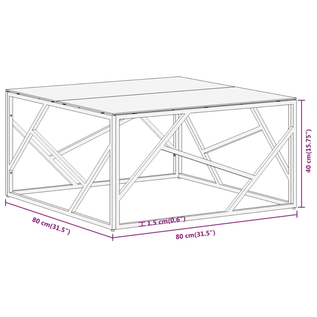 Table basse doré acier inoxydable et verre trempé