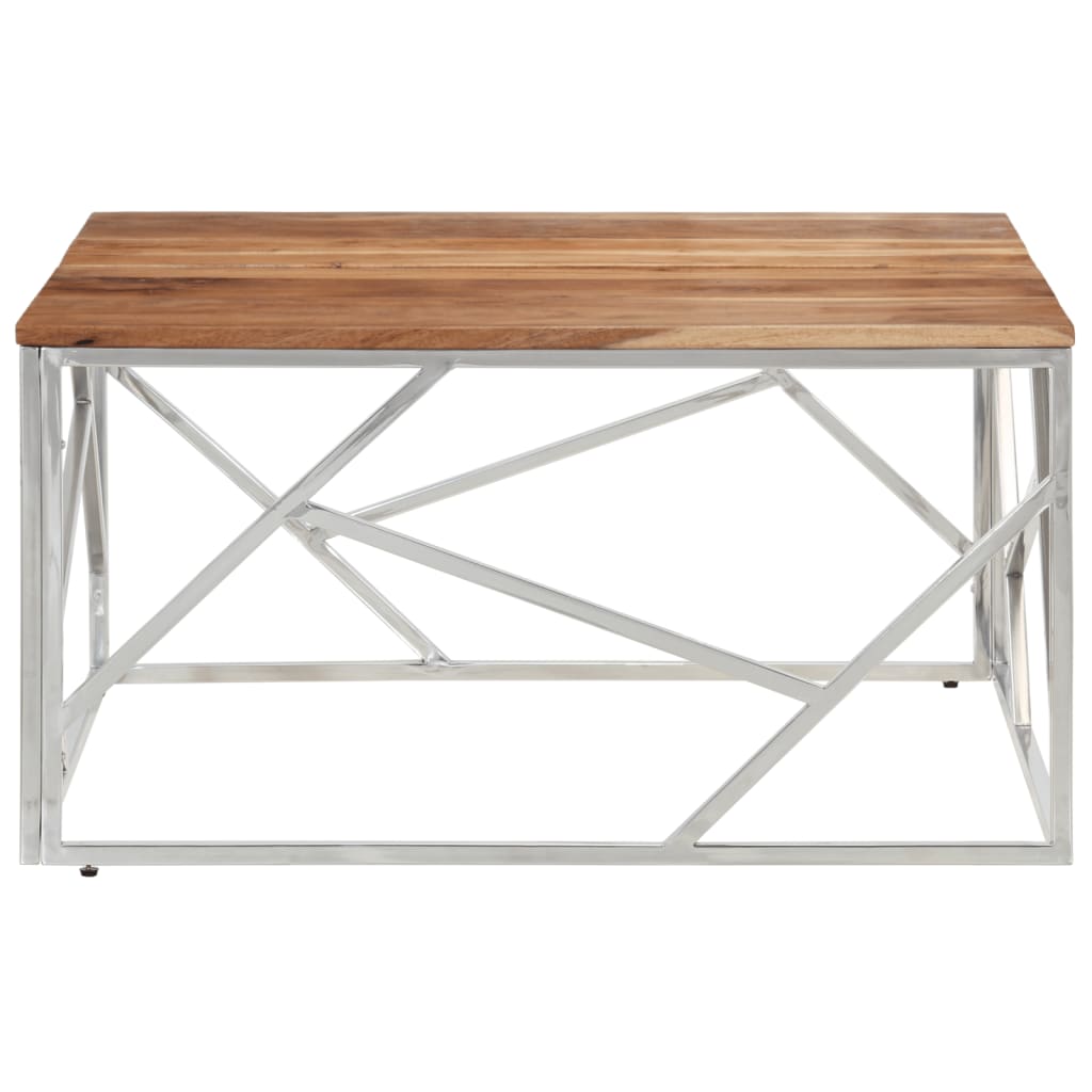 Table basse argenté acier inoxydable et bois massif d'acacia - XIOS