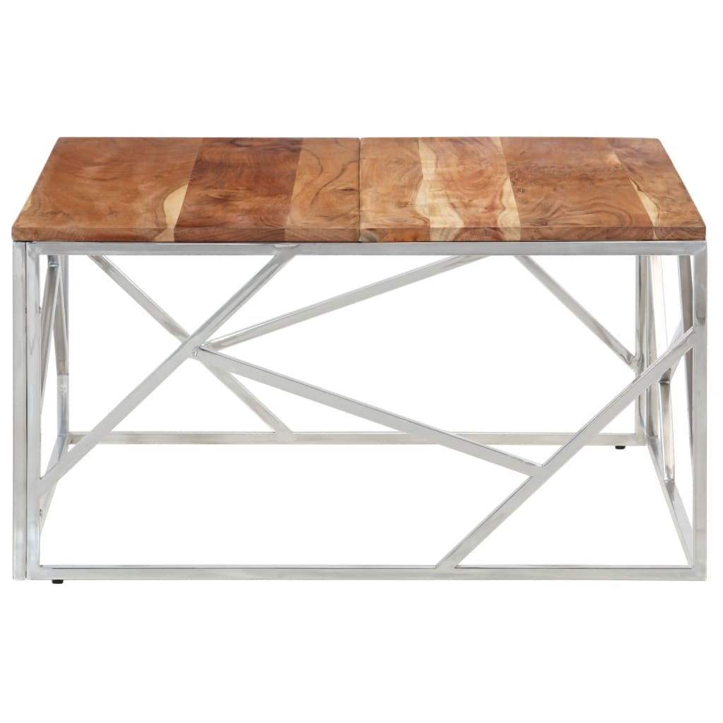 Table basse argenté acier inoxydable et bois massif d'acacia - XIOS