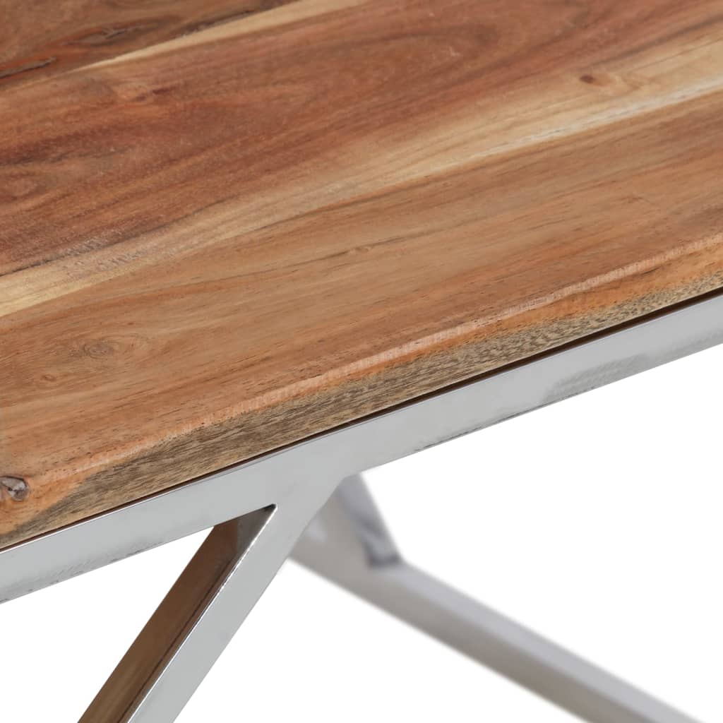 Table basse argenté acier inoxydable et bois massif d'acacia - XIOS