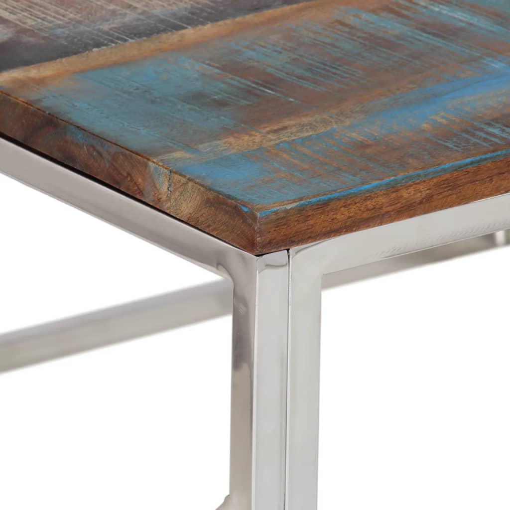 Table basse argenté inox et bois de récupération massif - XIOS