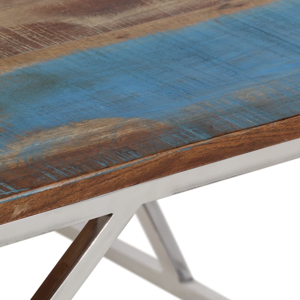 Table basse argenté inox et bois de récupération massif - XIOS