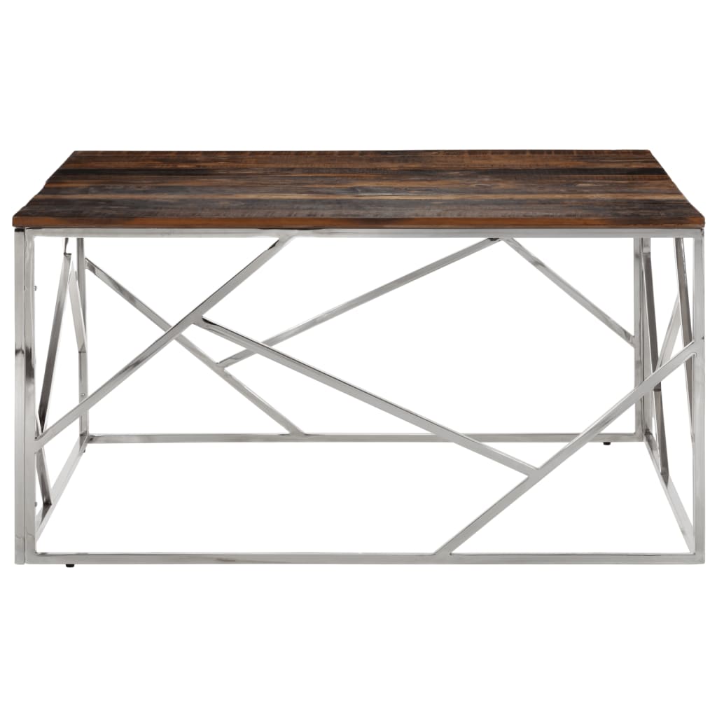 Table basse argenté acier inoxydable et bois de mélèze massif - XIOS