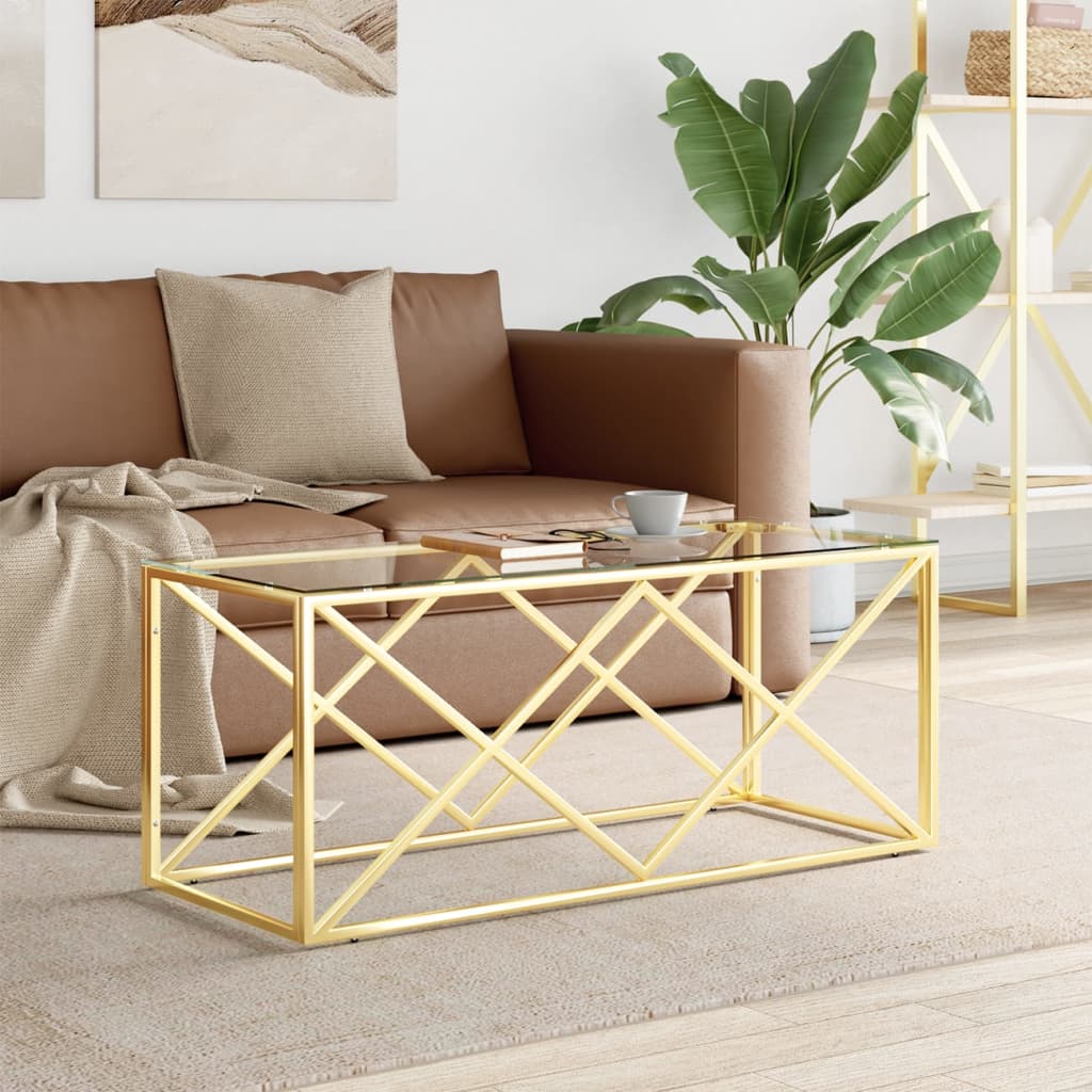 Table basse 110x45x45 cm acier inoxydable et verre - XIOS