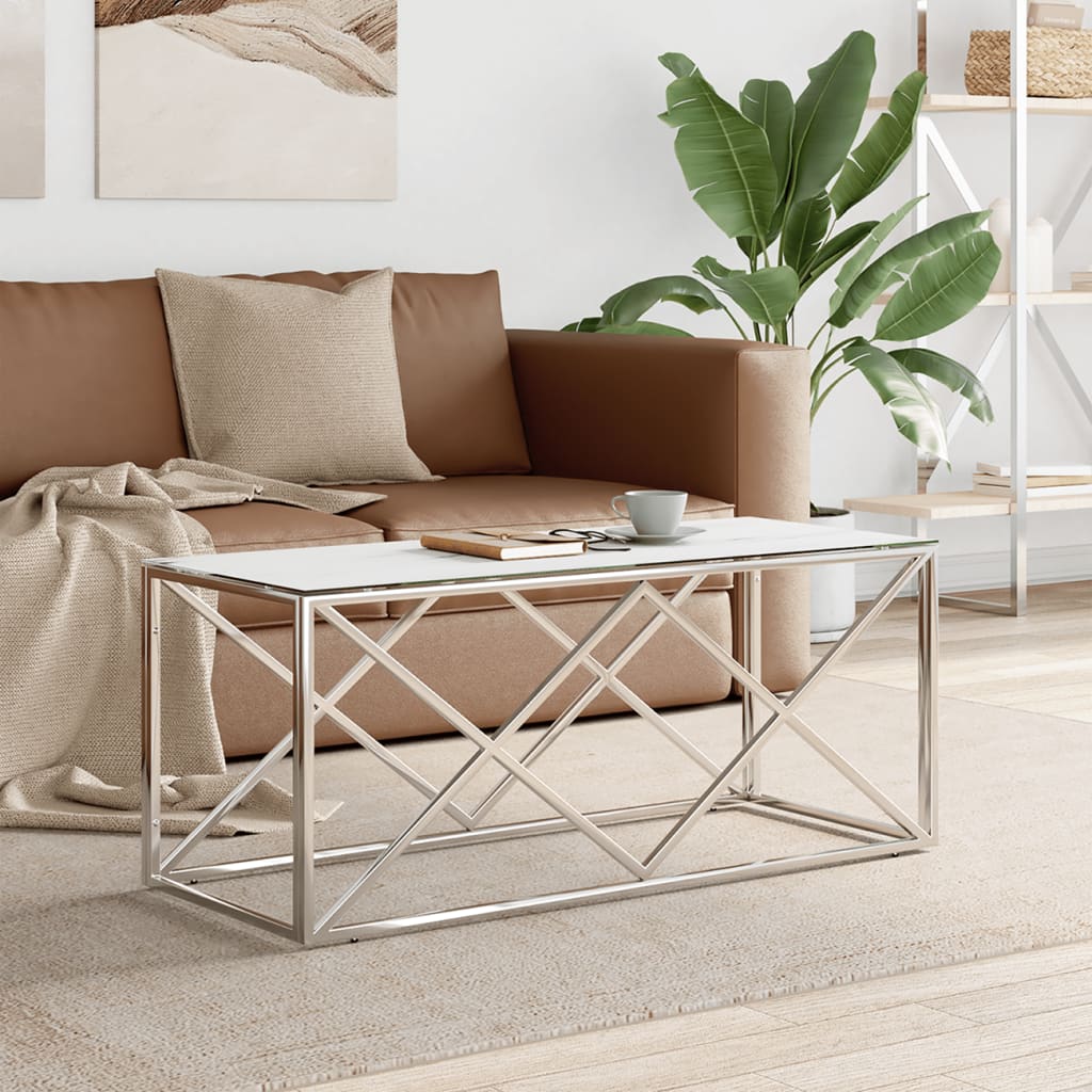 Table basse 110x45x45 cm acier inoxydable et verre - XIOS