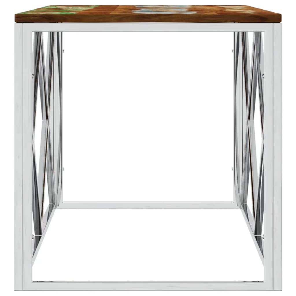 Table basse acier inoxydable et bois massif de récupération - XIOS