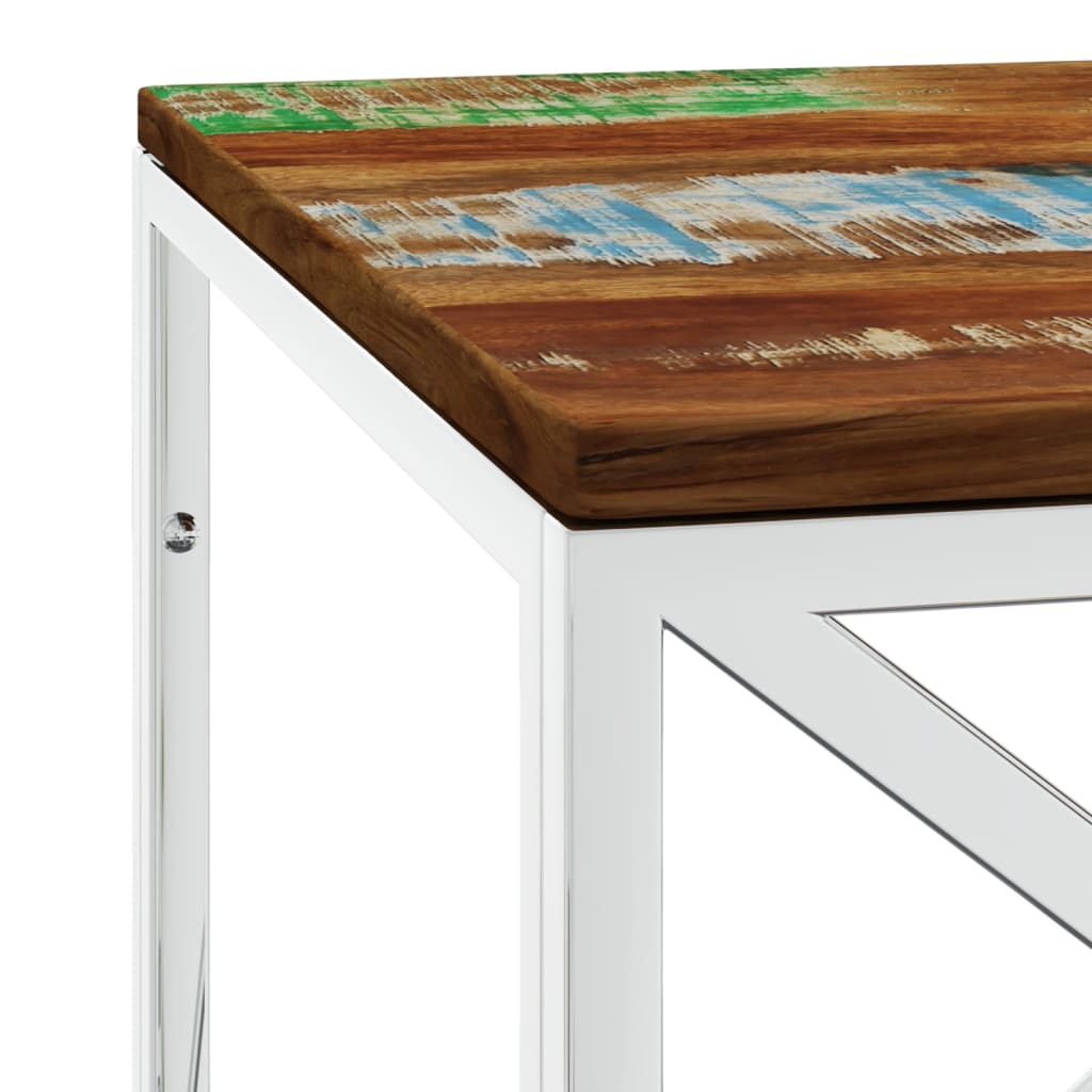 Table basse acier inoxydable et bois massif de récupération - XIOS