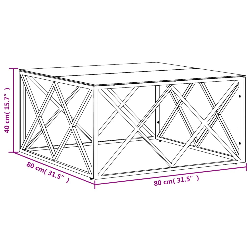 Table basse 80x80x40 cm acier inoxydable et verre - XIOS