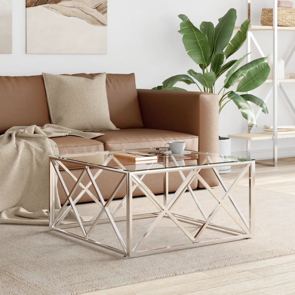 Table basse 80x80x40 cm acier inoxydable et verre - XIOS