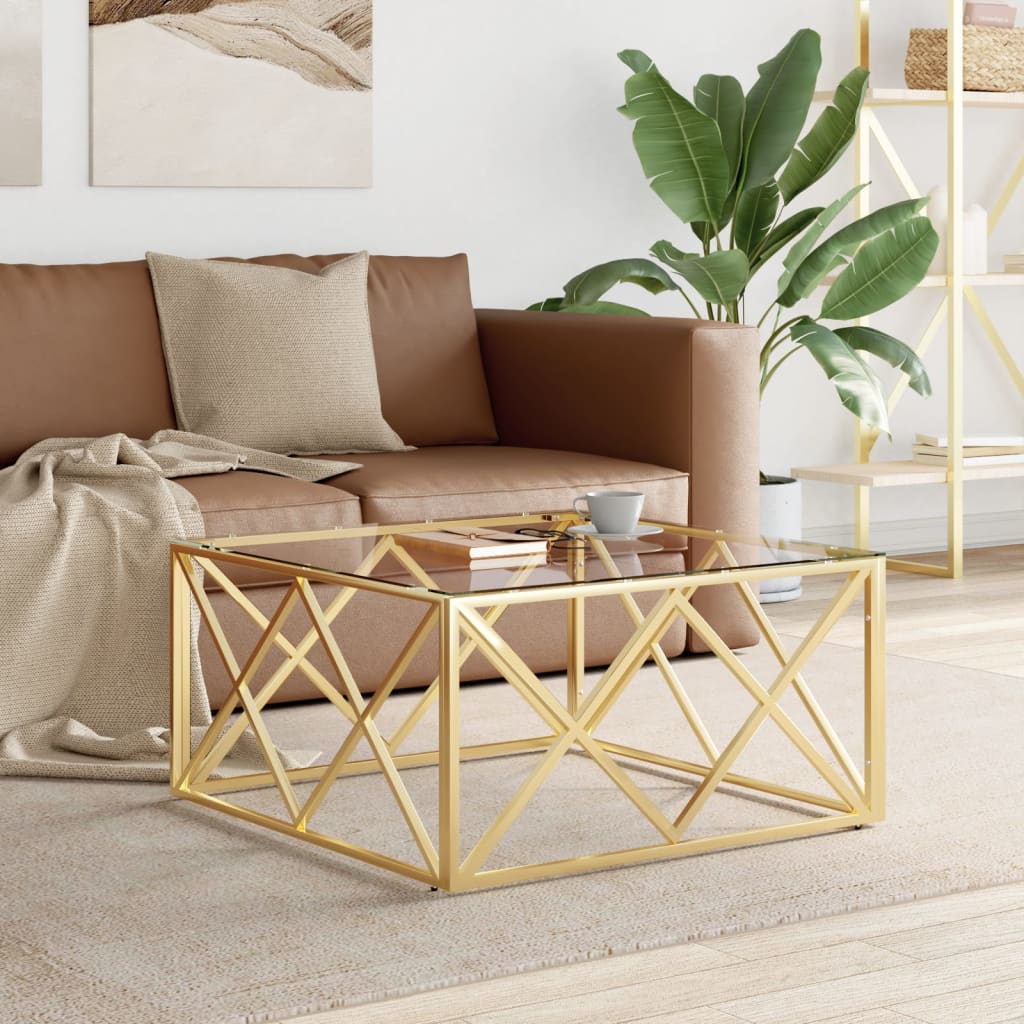 Table basse 80x80x40 cm acier inoxydable et verre - XIOS