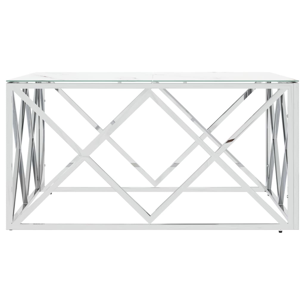 Table basse argenté 80x80x40 cm acier inoxydable et verre - XIOS