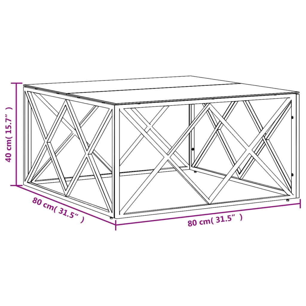 Table basse doré 80x80x40 cm acier inoxydable et verre - XIOS