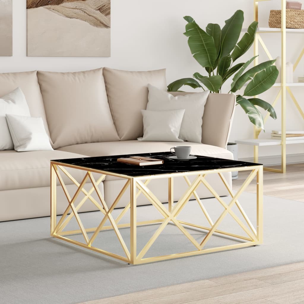 Table basse doré 80x80x40 cm acier inoxydable et verre - XIOS