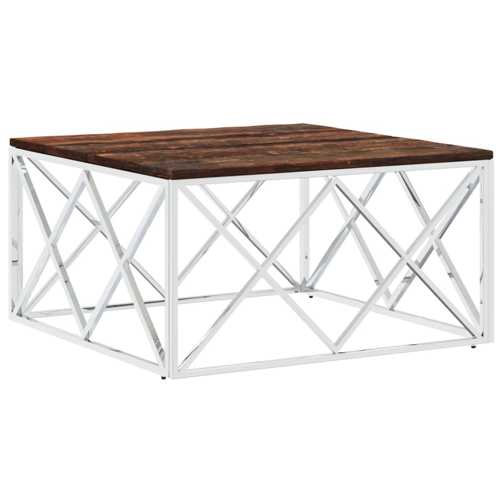 Table basse acier inoxydable et bois massif de récupération - XIOS