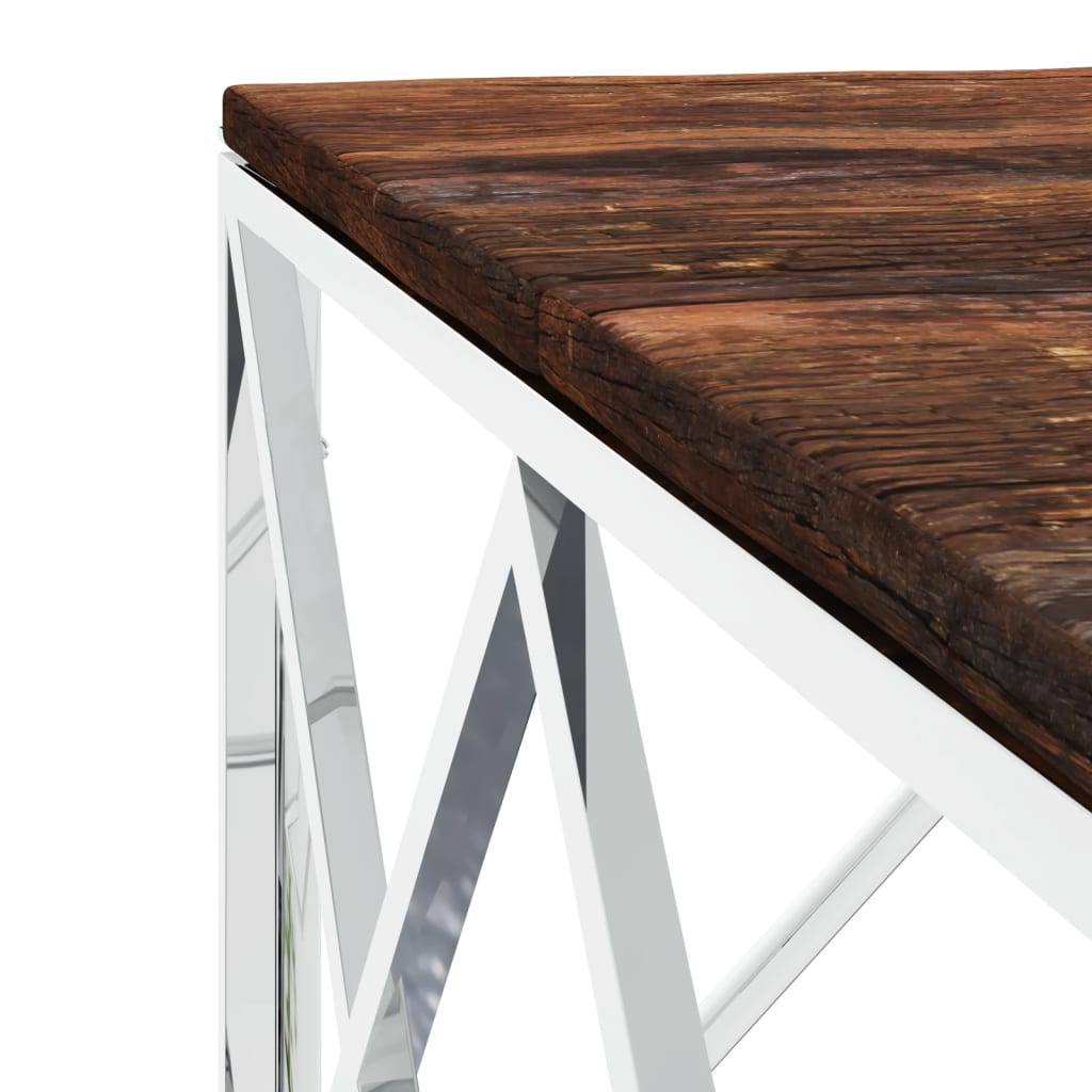 Table basse acier inoxydable et bois massif de récupération - XIOS