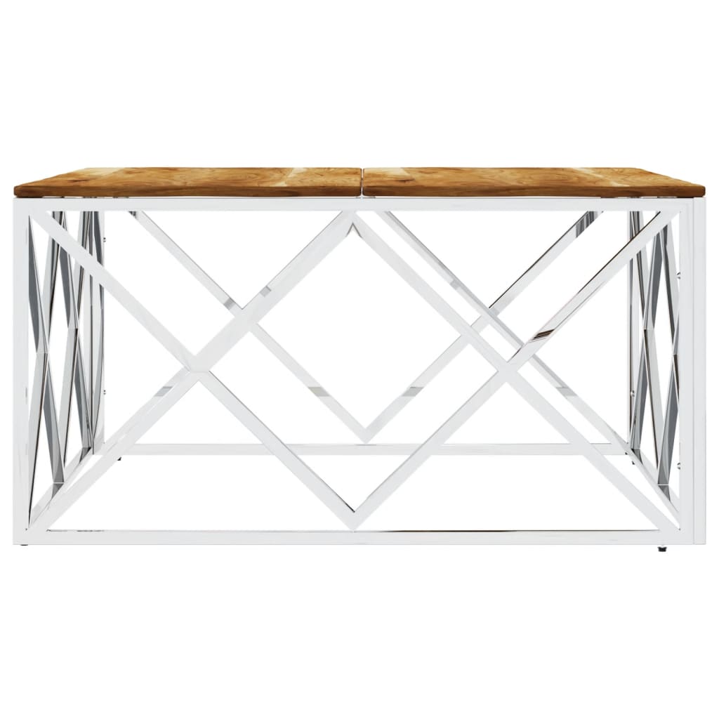 Table basse argenté acier inoxydable et bois massif d'acacia - XIOS