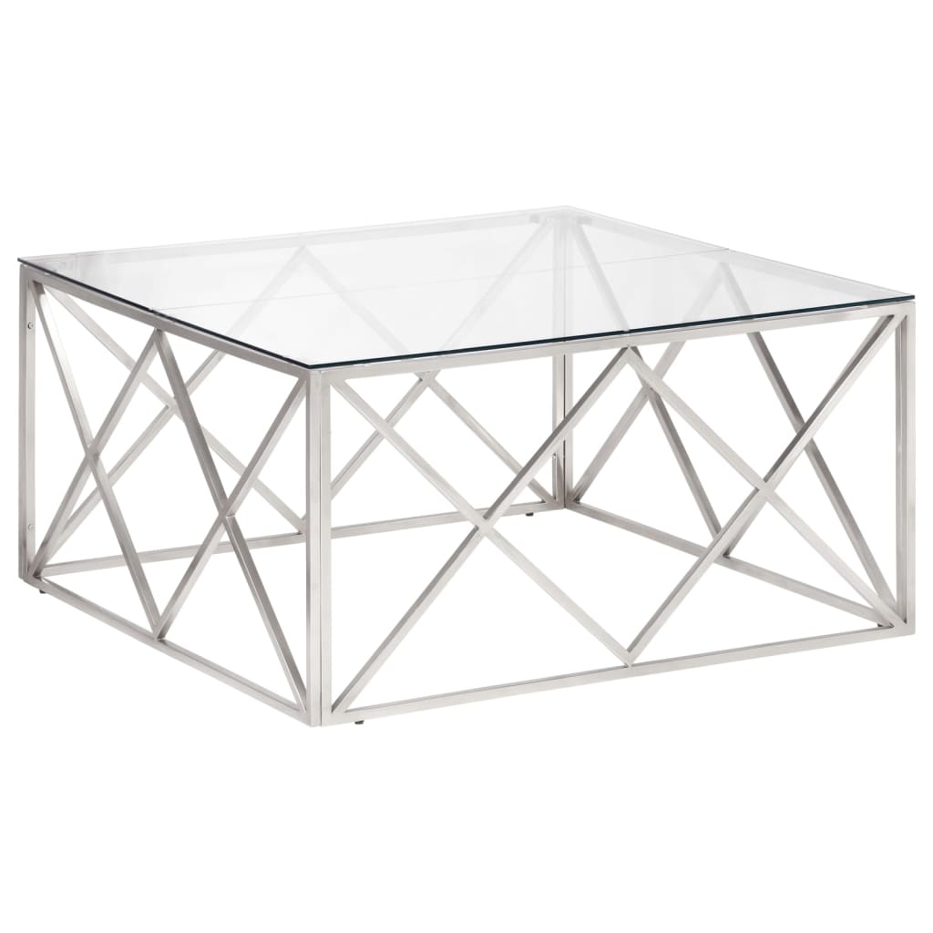 Table basse argenté acier inoxydable et verre trempé Tables basses vidaXL