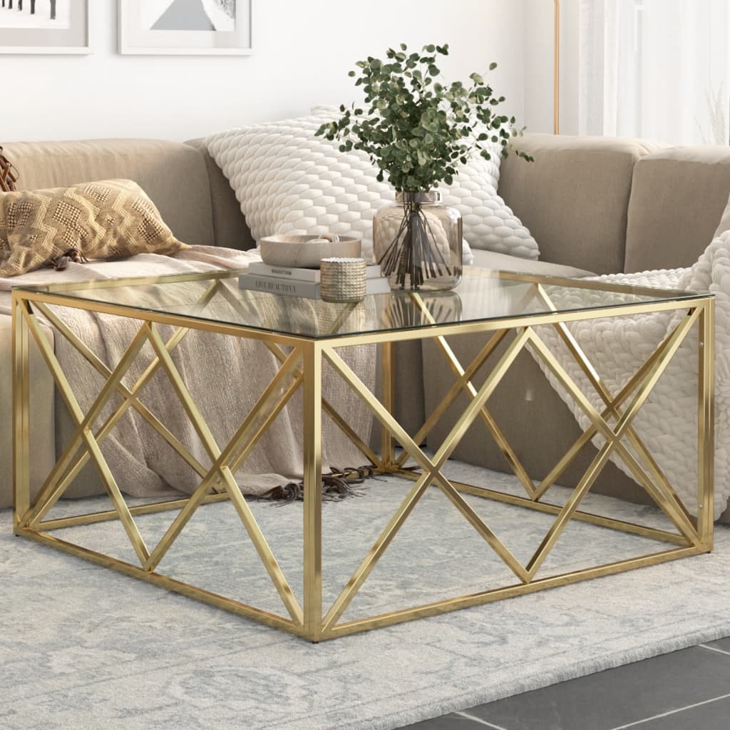 Table basse doré acier inoxydable et verre trempé Tables basses vidaXL