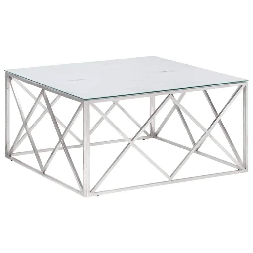 Table basse argenté acier inoxydable et verre trempé - XIOS