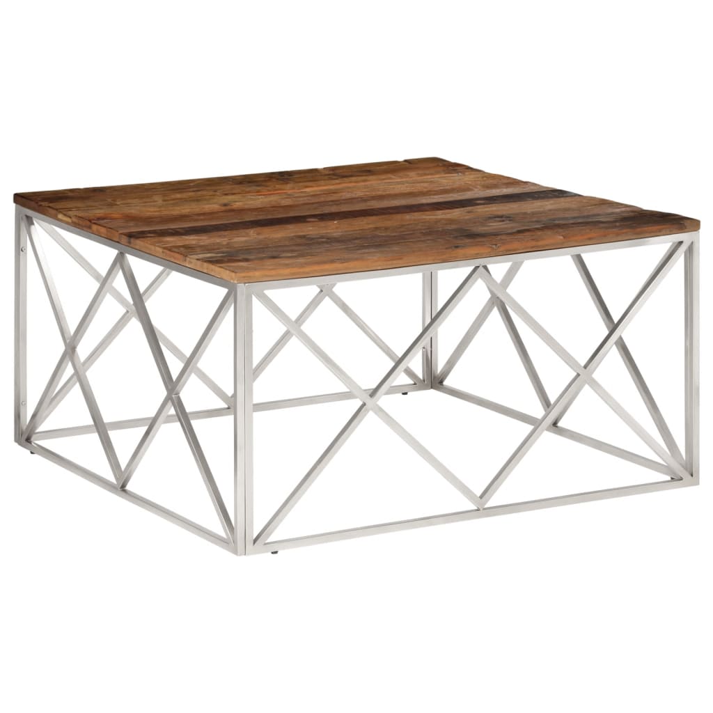 Table basse argenté inox et bois de mélèze massif - XIOS