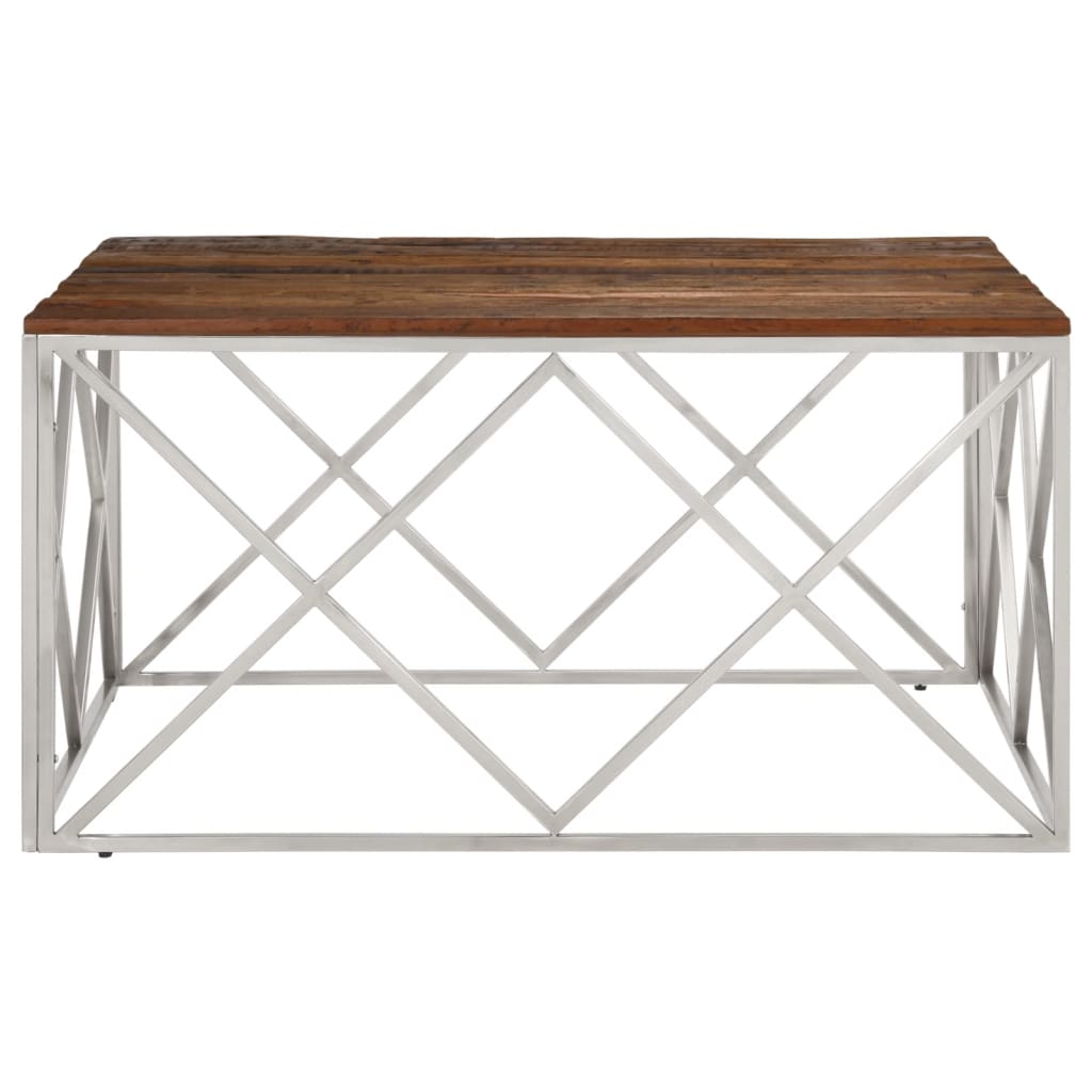 Table basse argenté inox et bois de mélèze massif - XIOS