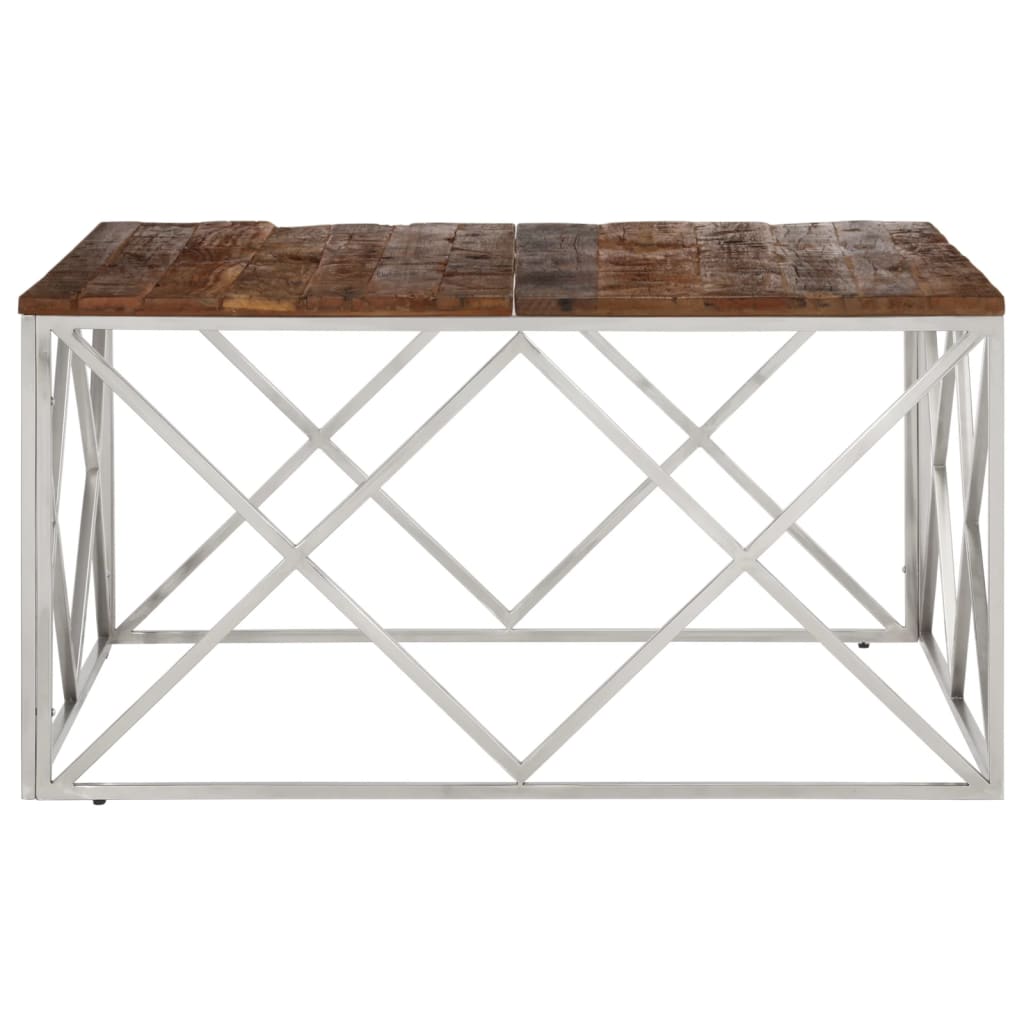 Table basse argenté inox et bois de mélèze massif - XIOS