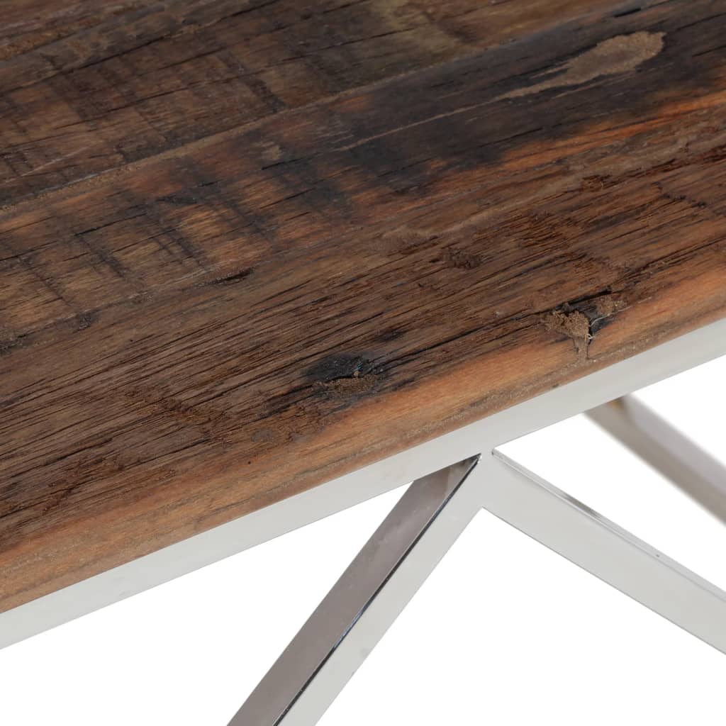 Table basse argenté inox et bois de mélèze massif - XIOS
