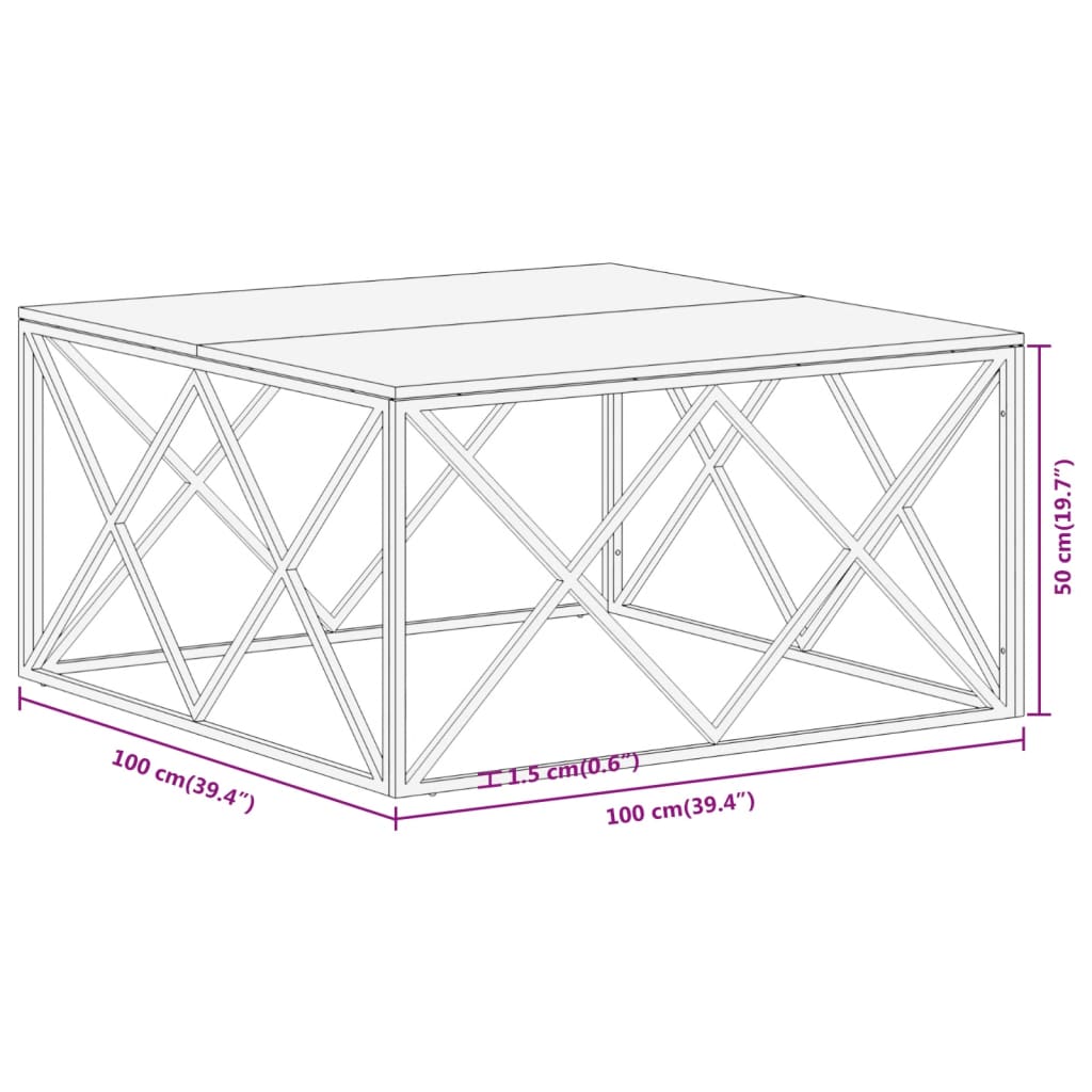 Table basse argenté inox et bois de mélèze massif - XIOS