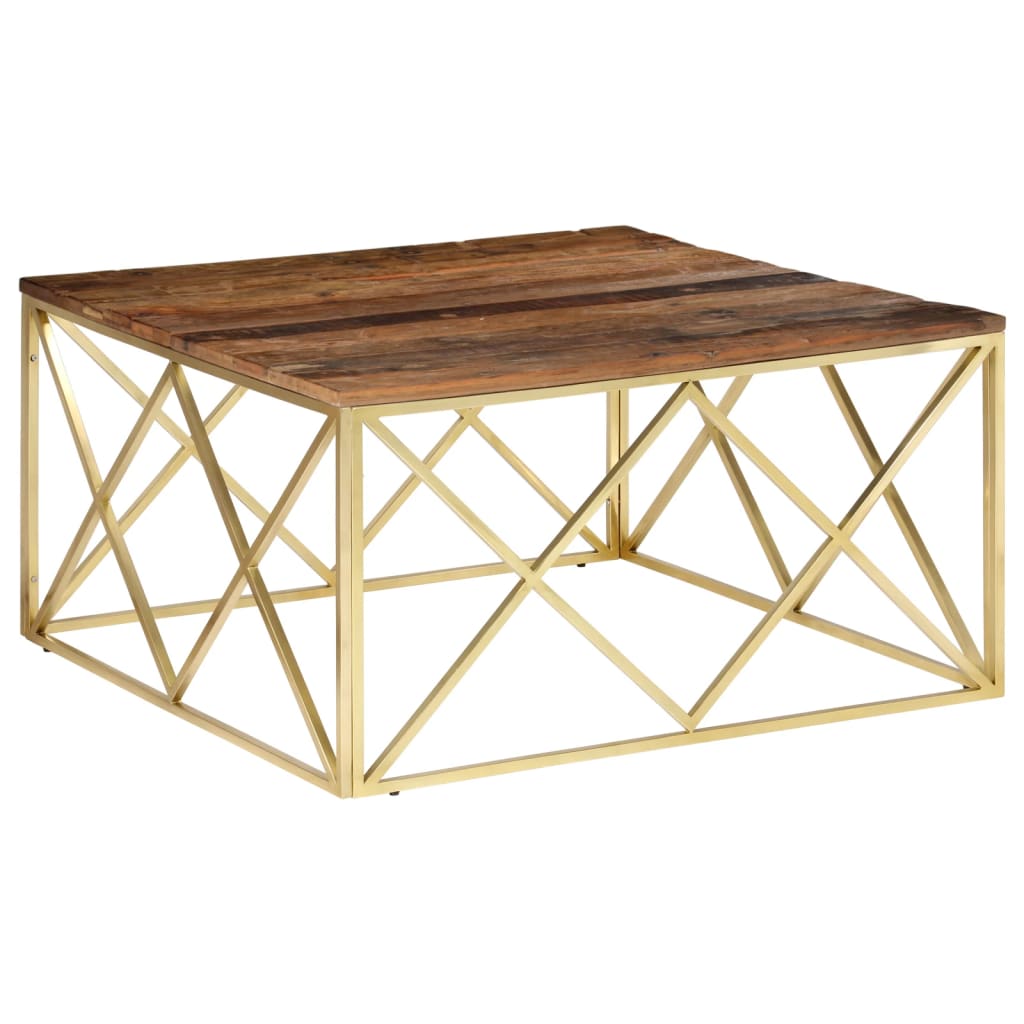 Table basse doré acier inoxydable et bois de mélèze massif - XIOS