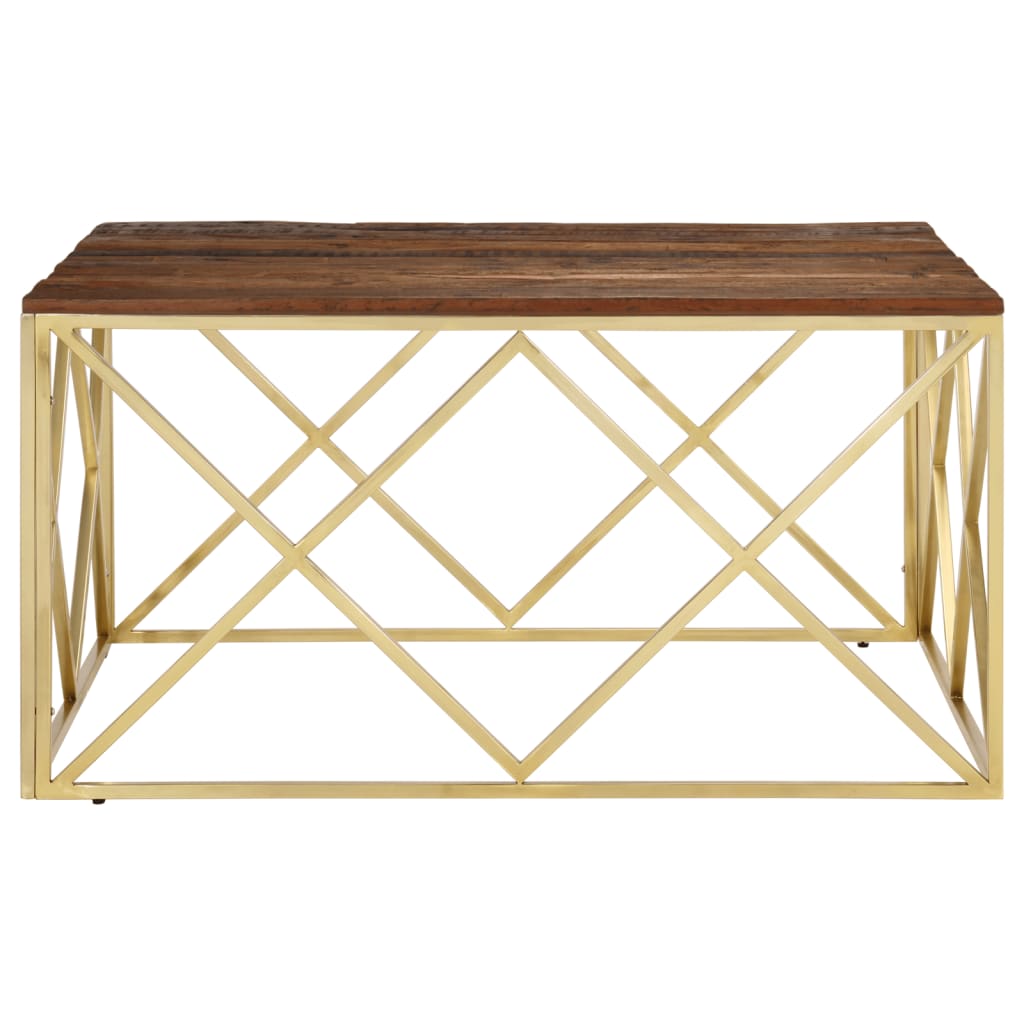 Table basse doré acier inoxydable et bois de mélèze massif - XIOS