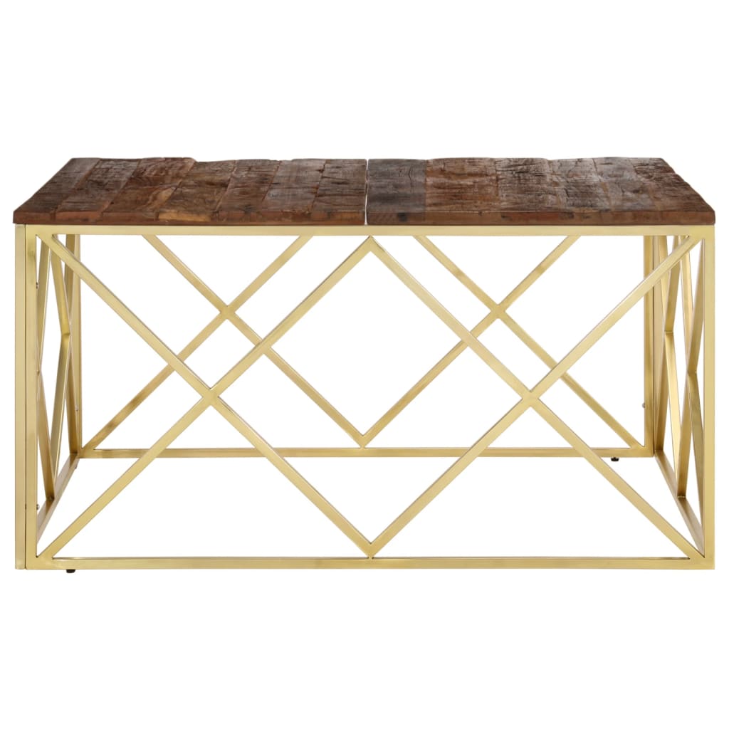 Table basse doré acier inoxydable et bois de mélèze massif - XIOS